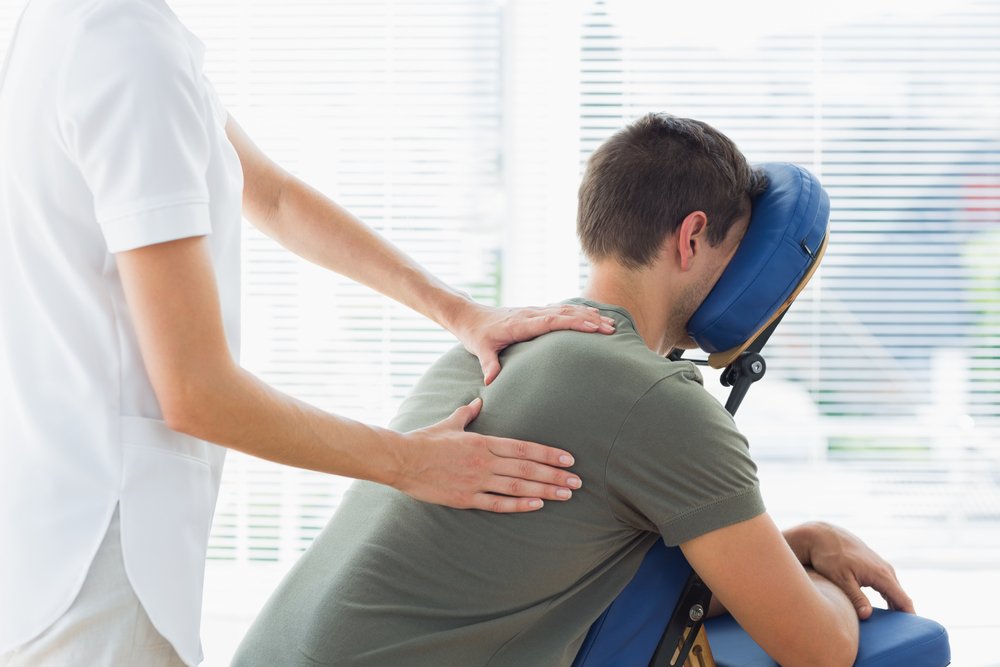 A chair massage from Suzanne Schaper will reduce stress.